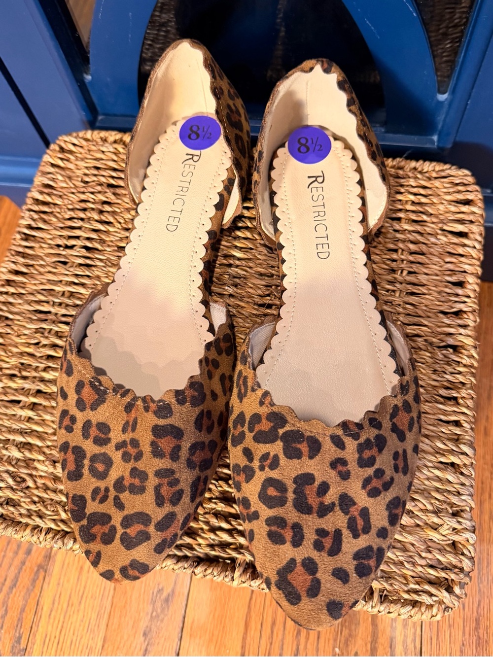 Restricted Leopard Print Scalloped D'Orsay Flats - Brown/Black